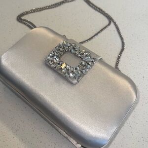 Olga Berg White/Light Silver Clutch with Jewel Accent